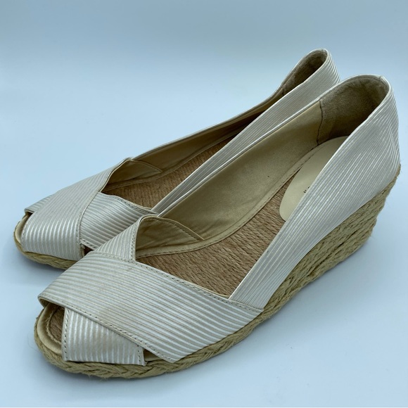 Ralph Lauren Cecilia Wedge Heels Peep Toe Slide On Shoes Sz 7.5 B Champaign - Picture 4 of 9